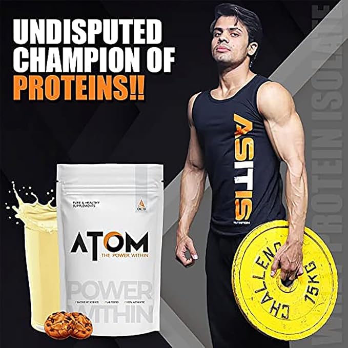 Asitis Nutrition Atom Whey Protein Isolate 1kg/35.2 Oz | 30g Protein 6.1g Bcaa &amp 13g Eaa | Ultra-pure Fast Acting Protein | Mango Delight Flavor No Added Sugar Cross-flow Microfiltered