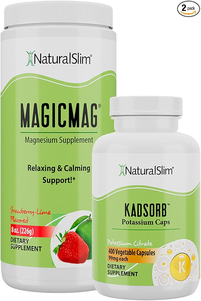 Dynamic Duo MagicMag &amp Kadsorb - Magnesium Powder Stress &amp Sleep Support Drink &amp Potassium Caps Electrolyte Balance Normal pH Support - Natural Aid for a Slow Metabolism