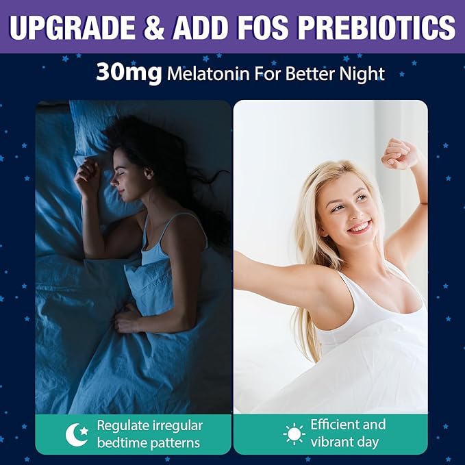 Melatonin Gummies 30mg for Adults - Maximum Strength Melatonin Gummies for Relaxation &amp Soothing Exogenous Melatonin Supplement with FOS for Immune Gut Health and pH Balance Sugar Free -120 Cou