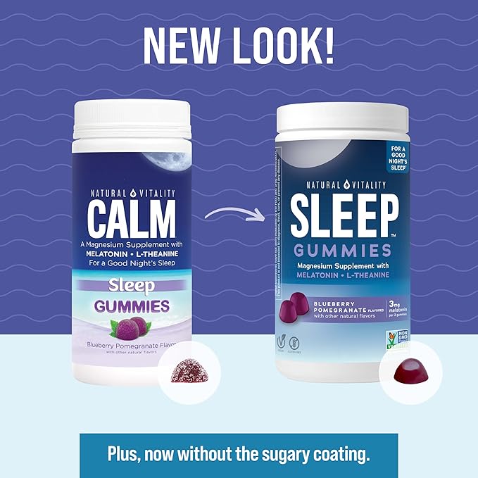 Natural Vitality Sleep Gummies Magnesium Supplement with Melatonin and L-Theanine Vegan Gluten Free Helps The Body Ease Into Sleep Blueberry Pomegranate 120 Count (Pack of 2)