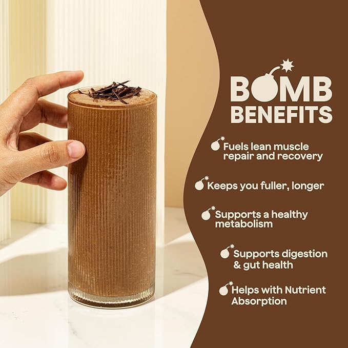 The Bomb Co. Bomb Plant Protein Protein Powder with 21g Protein Amino Acids Zero Sugar Pea Protein Cocoa Chia Seeds Pumpkin Seeds Vanilla &amp Monk Fruit Gluten Free Chocolate Flavor 20 Sr