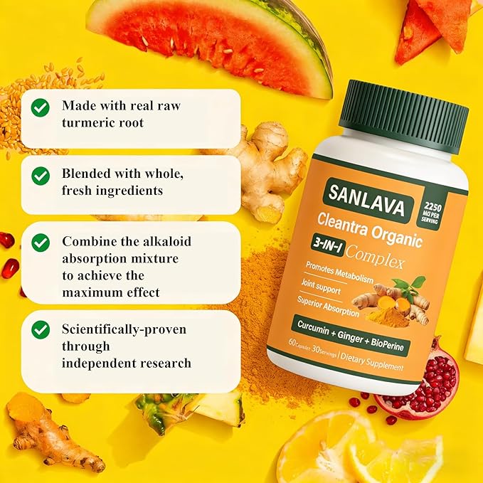 Organic Turmeric 3 in 1 Organic Turmeric Complex SupplementVegan60 Capsules (1PCS)