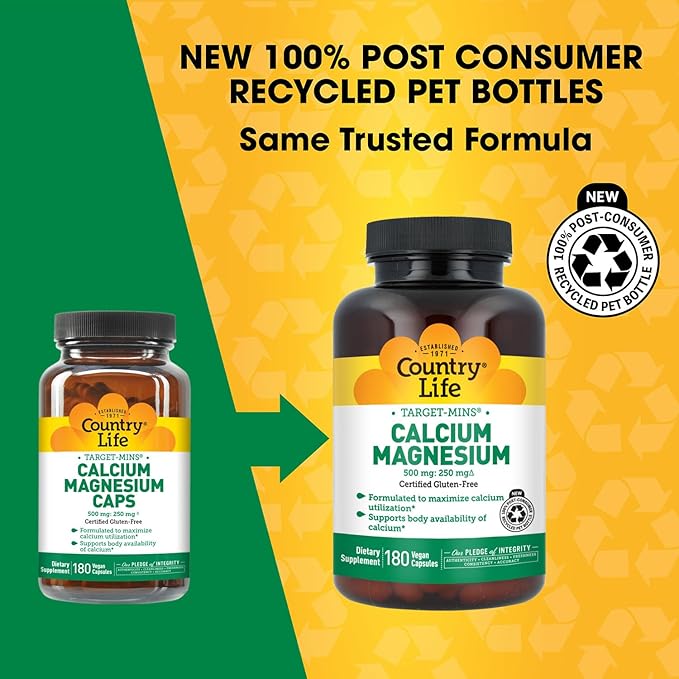 Country Life Target-Mins Calcium Magnesium Complex - 500mg Calcium 250mg Magnesium Gluten-Free Supplement for Bone Health