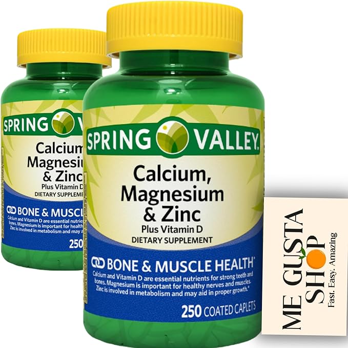 Spring Valley Calcium Magnesium &amp Zinc Plus Vitamin D3 Coated Caplets 250 Count (Pack of 2) 500count Total + me Gusta Sticker