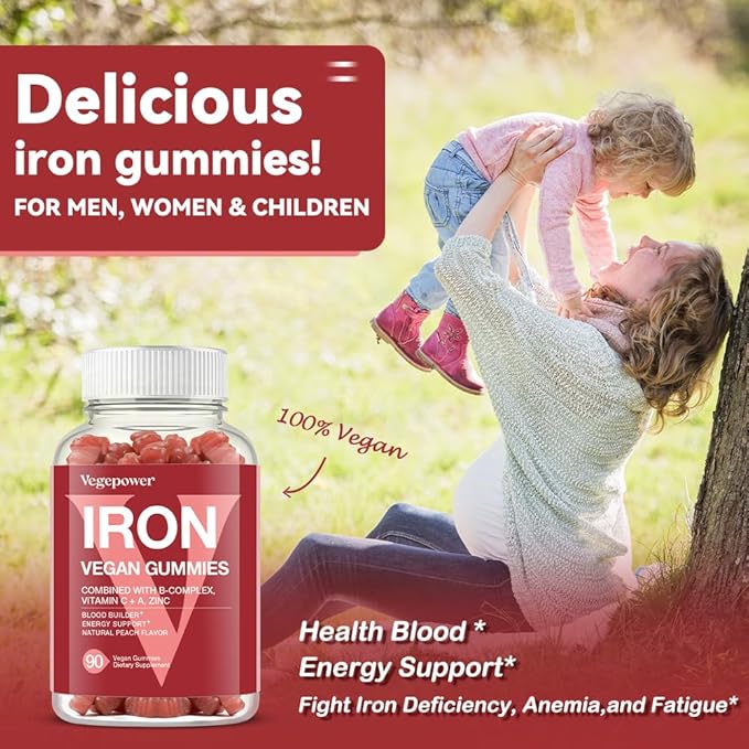 Whole Food Multivitamin + Iron Gummies | Whole Food Supplement for Energy Gut Immune Health | Blood Healthy &amp Energy Support for Iron Deficiency Anemia 90 Ct
