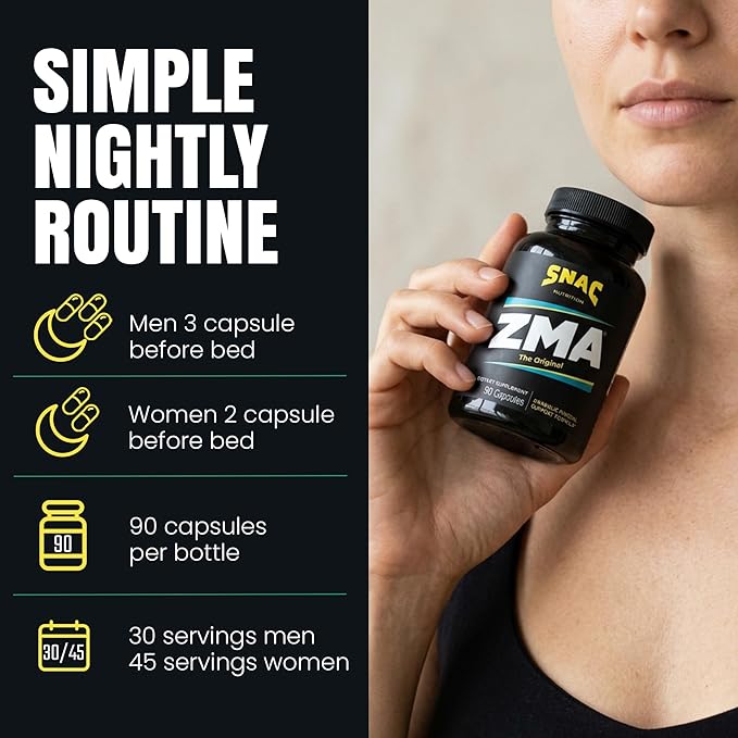 SNAC ZMA The Original Sleep &amp Recovery Supplement - Supports Muscle Recovery Restful Sleep Relaxation Stress Relief and Immune Support with Magnesium Zinc &amp Vitamin B6 90 Veggie Capsules