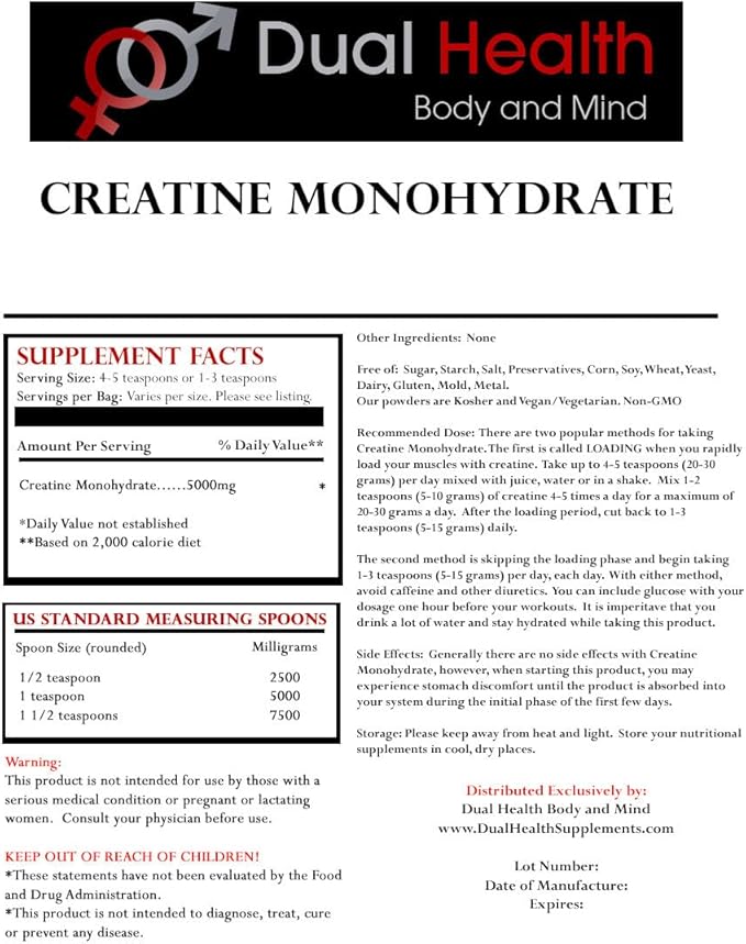 Creatine Monohydrate (1 lb) 200 Mesh Pure Micronized Powder Bulk Supplement Pre Workout Body Building Strength Athletic Performance Muscle Recovery 5g (5000mg) Serving Size