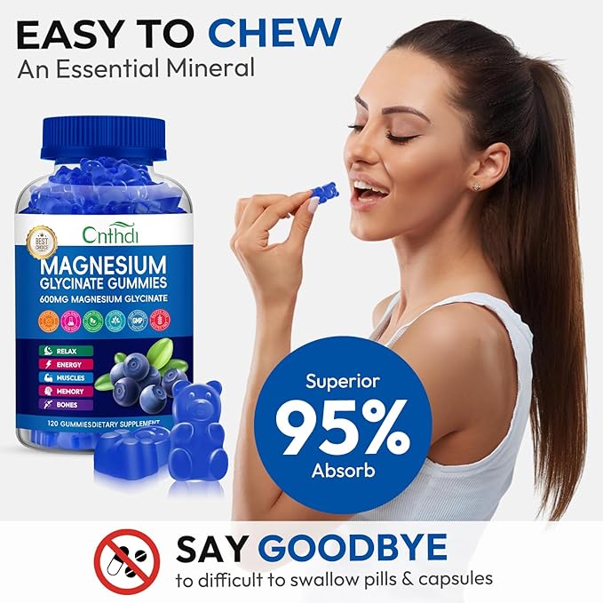 Magnesium Glycinate Gummies 600mg Sugar Free Chewable Magnesium Gummies for Adults &amp Kids Relaxation Stress Relief Night Rest No Melatonin Gluten Free Non GMO Vegan Pectin 120 Count