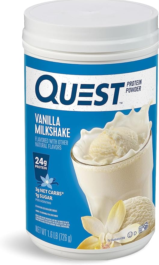 Quest Vanilla Milkshake Protein Powder 24g Protein 1.6lb + Quest Nacho Cheese Tortilla Style Protein Chips 18g Protein Pack of 12