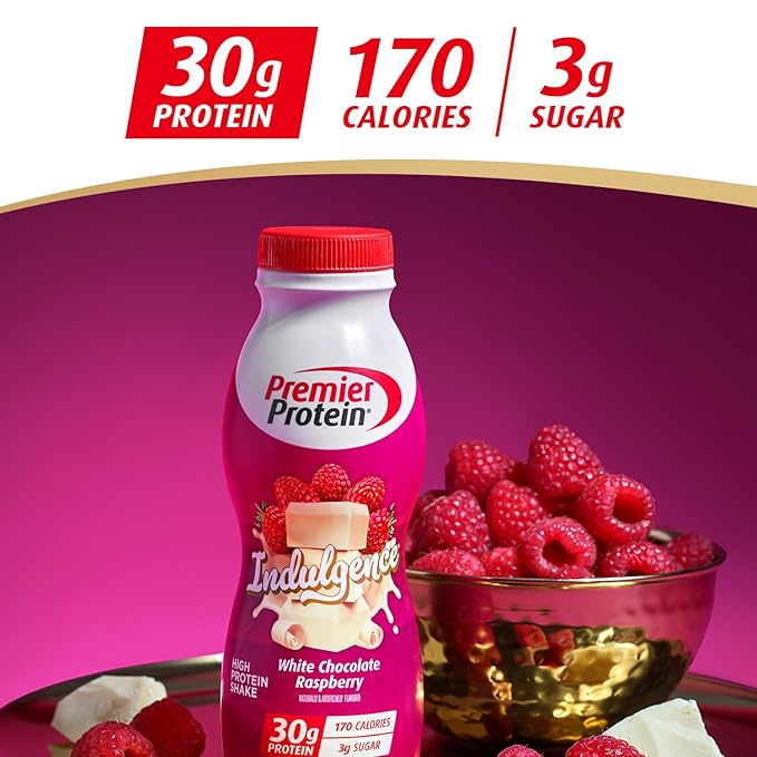 Premier Protein Shake INDULGENCE White Chocolate Raspberry 30g Protein 170 Calories 3g Sugar 11.5 fl oz 12 Pack (Packaging May Vary)