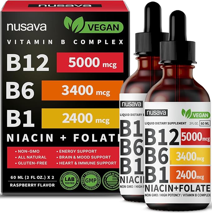 NUSAVA Unflavored D3 K2 Strawberry Flavored D3 K2 &amp Vitamin B12 Liquid Drops Bundle - Potent Liquid Vitamins for Heart Joint Energy &amp Immune Support - Non-GMO Gluten-Free 2pk Each