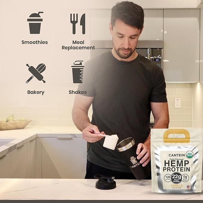 Organic Plant-Based Protein Powder - 100% Hemp Protein Vegan Shake Mix - Lactose Dairy &amp Gluten Free Clean Natural Vanilla (20 Servings)