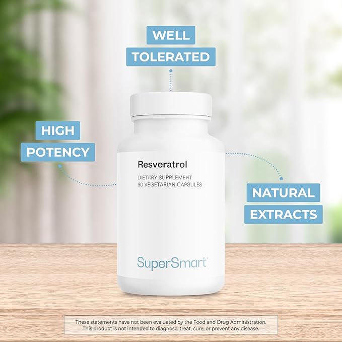Supersmart - Resveratrol 40 mg Per Day - Organic Red Grapes Extract | Non-GMO &amp Gluten Free - 90 Vegetarian Capsules
