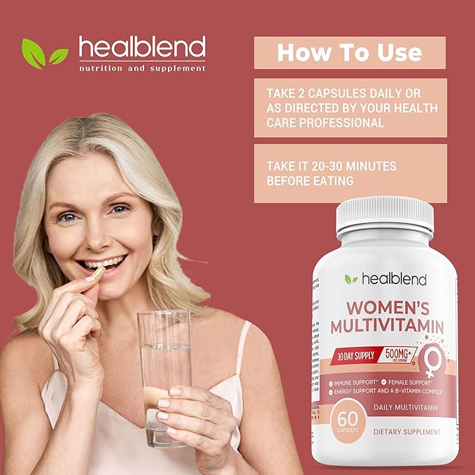 Women's Multivitamin with Biotin (Without Iron) - 20 Essential Vitamins and Minerals Supports General Health Energy &amp Immunity - 60 Capsules (2)