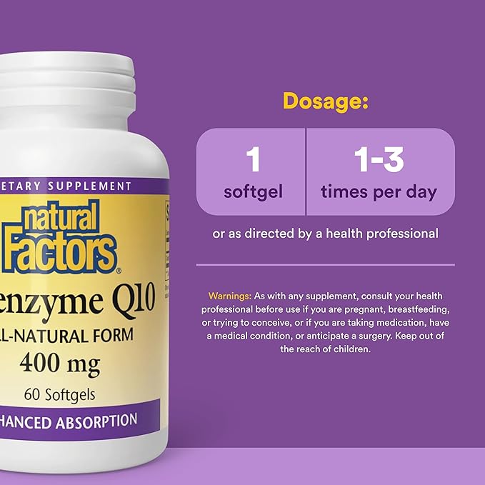 Natural Factors Coenzyme Q10 - Antioxidant Support Supplement Supports Cellular Energy Production - Better Absorption Aids Healthy Heart Function - 400 mg 60 Softgels (60 Servings)