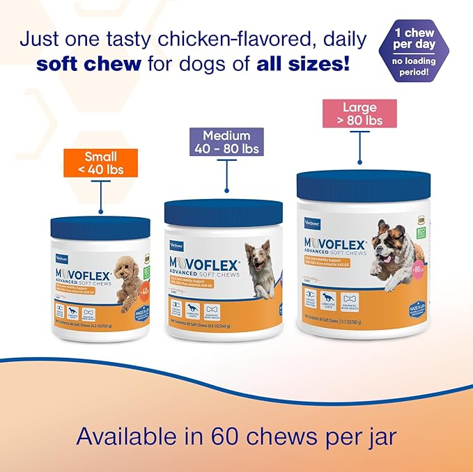 MOVOFLEX Advanced Soft Chews Hip and Joint Support Supplement for Medium Dogs 120 Count by Virbac