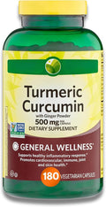 KP+ Turmeric Curcumin with Ginger Powder | 500 mg Dietary Supplement | General Wellness | 180 Vegetarian Capsules | Pack of 1