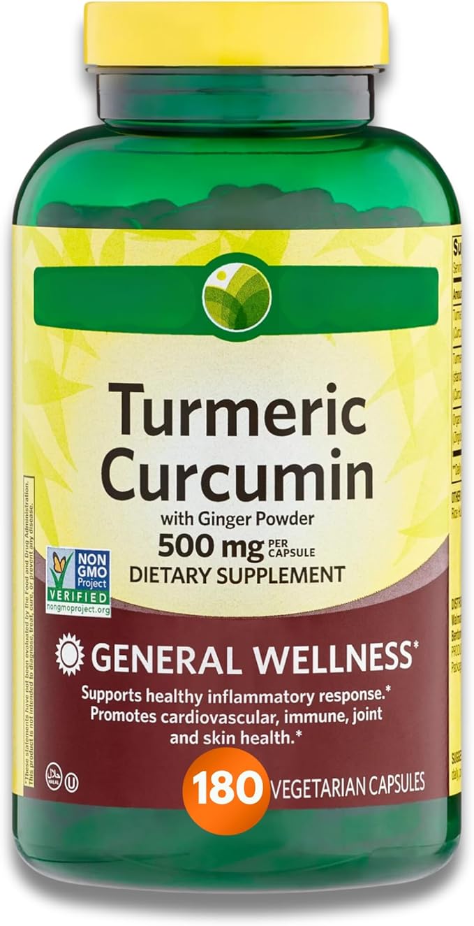 KP+ Turmeric Curcumin with Ginger Powder | 500 mg Dietary Supplement | General Wellness | 180 Vegetarian Capsules | Pack of 1
