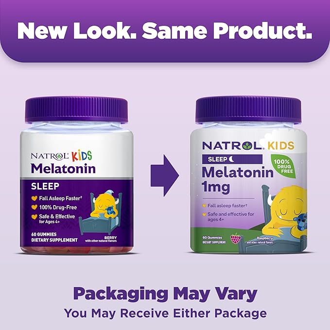 Natrol Kids Melatonin 1mg Supplement for Restful Sleep Sleep Gummies for Children 60 Raspberry-Flavored Melatonin Gummies 60 Day Supply