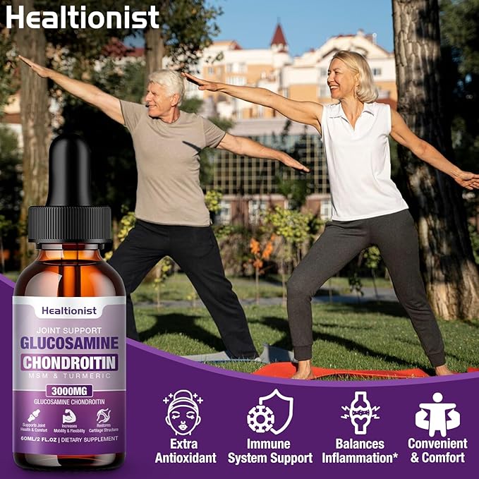 2 Pack Glucosamine Chondroitin MSM Liquid Drops Extra Strength Joint Support Supplement for Adults Men &amp Women Quercetin Boswelia Bromelain Antioxidant Immune Support (4 Fl oz)