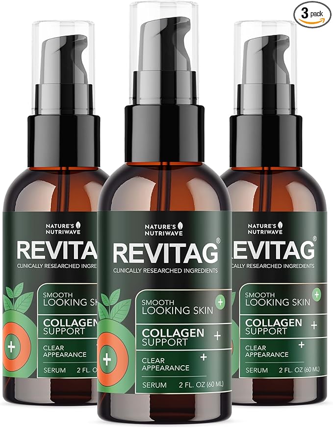 ReviTag Skin Serum – Natural Formula for Smooth Skin and Collagen Support – Non-GMO Easy to Use Made in GMP Facility Made in USA - 2 Fl. Oz 3 Month Supply