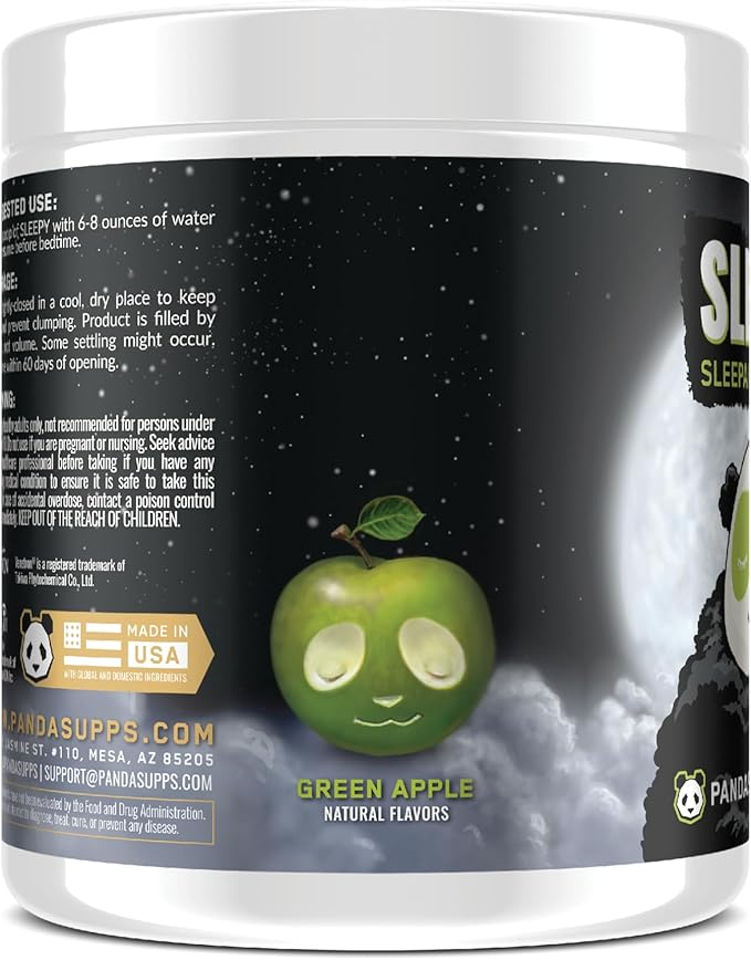 Underground Bio Labs Panda Supps – Sleepy 3.0 Natural Sleep Aid Formula: 5mg Melatonin 300mg GABA Chamomile Extract (Green Apple 30 Servings)
