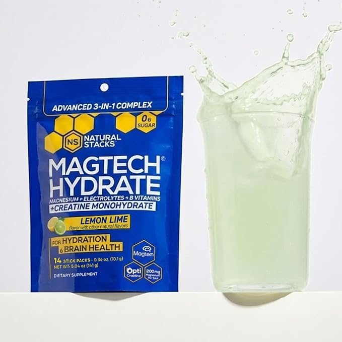 Magtech Magnesium Capsules + Hydration Creatine Powder Lemon Lime Bundle - 3 Forms of Magnesium - Featuring Magtein L-Threonate - Brain Health &amp Hydration Support* - 74 Total Servings