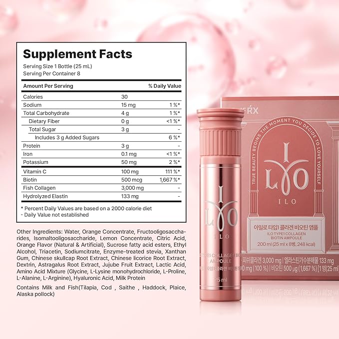 ILO Type 1 Collagen &amp Glutathione Bundle | Skin Hydration &amp Radiance Support | 8 Servings Collagen &amp 30 Servings Glutathione | Orange &amp Green Apple Flavor