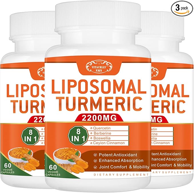 2200mg Liposomal Turmeric Curcumin Supplement with Black Pepper &amp Ginger Enhanced Absorption - 95% Curcumin Extract for Joint Support 180 Capsules