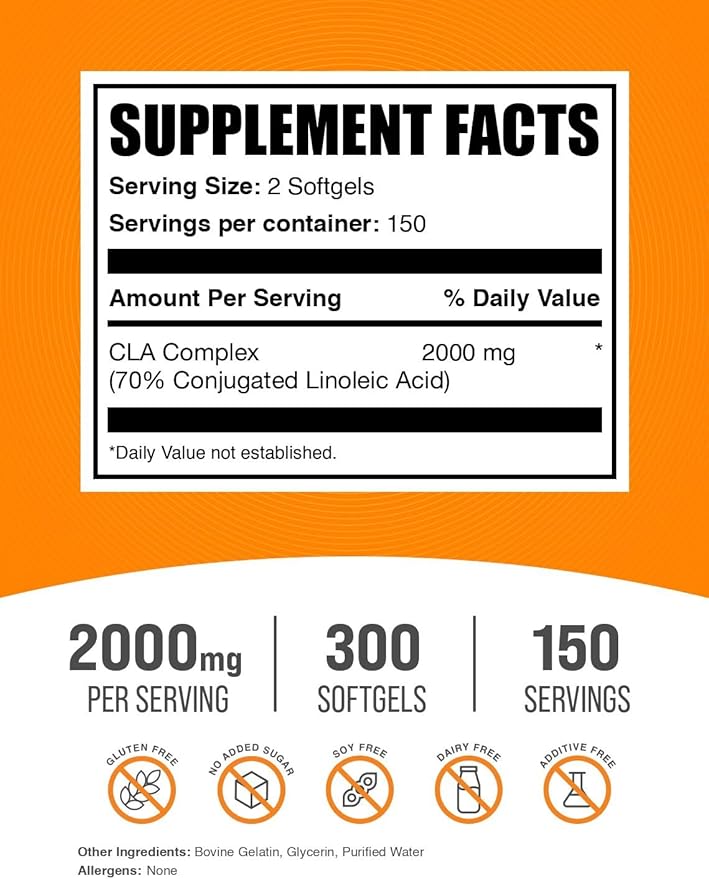 BulkSupplements.com Conjugated Linoleic Acid Softgels - CLA Supplements CLA 2000mg CLA Safflower Capsules CLA Pills - 2 CLA Softgels per Serving 150-Day Supply 300 Softgels
