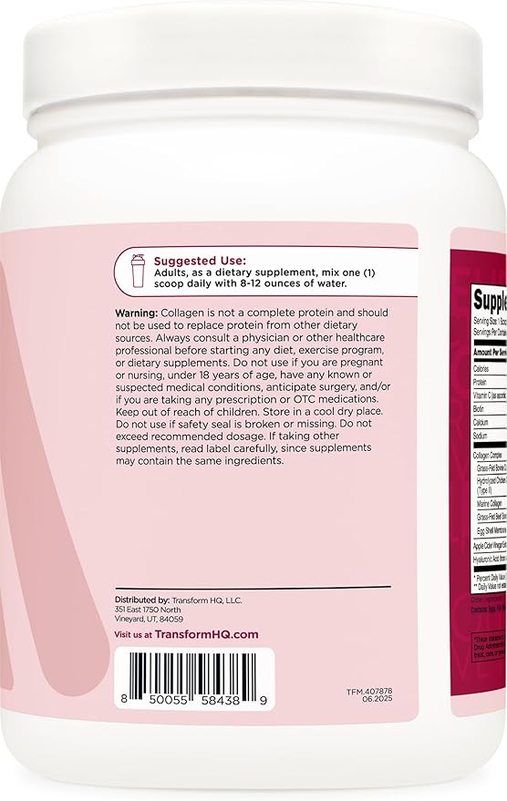 TransformHQ Beauty Collagen (30 Servings) Unflavored - Hair Skin &amp Nails Formula