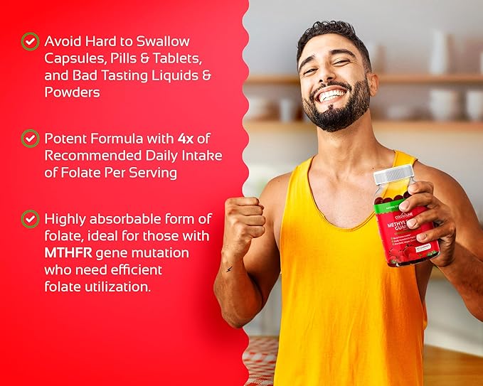 CogniTune Methylfolate Gummies - Easy to Take High Potency L-Methylfolate Folate Supplement for Brain Heart Health &amp Immunity Delicious Strawberry Flavor Non-GMO Vegan Gluten-Free