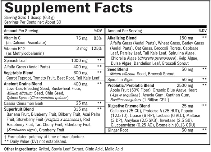 Super Greens Powder with Probiotics Prebiotics and Digestive Enzymes (30 Servings) Plus Advanced Strength Pre and Probiotics Supplement with Digestive Enzymes (1 Month Supply)