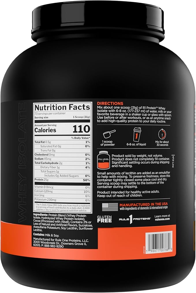 Rule 1 R1 Protein Whey Isolate - with 25g Protein &amp 6g BCAA Exclusively from Isolated &amp Hydrolyzed Sources for Workout Recovery (5 Pounds* Café Mocha)