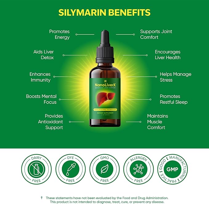 NanoLiverX - Nanoliposomal Silymarin Revitalized Liver Health Liquid Drops - Support Liver Cleanse Detox &amp Repair - Liver Supplement with Milk Thistle Silymarin Extract Artichoke and More