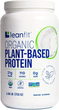 LeanFit Organic Plant-Based Protein Unflavored 21g Vegan Protein 26 Servings 1.58 Pound (715g) Tub Low Calorie Soy-Free Gluten-Free Lactose Free Sugar-Free Non-GMO