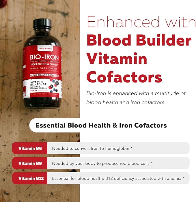 Liquid Iron Supplement | Organic Certified Berry Flavor - Whole Food Vitamin C Absorption Boost &amp Blood Building B Vitamins - Methyl B12 L-Methylfolate &amp B6 - Supports Healthy Iron Levels -