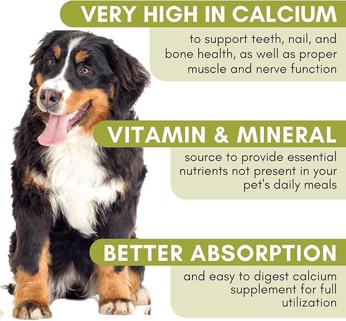 Wholistic Pet Organics Pure Powder Calcium for Dogs and Cats - Supports Strong Bones Teeth &amp Muscles - Sea Coral Cat and Dog Calcium Supplement with 72 Trace Minerals - Pet Food Topper - 60 Scoop