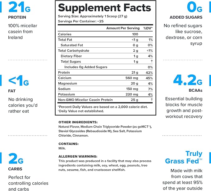 LEGION Casein+ Casein Protein Powder (Cinnamon Cereal) - Slow-Release Micellar Protein Powder - Non-GMO Gluten-Free &amp Naturally Sweetened Powder from Grass-Fed Cows