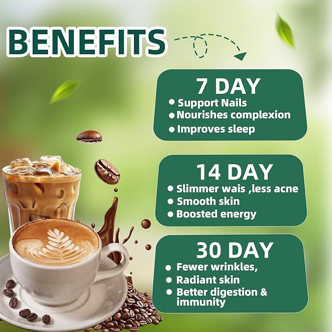 20x Collagen Chia Coffee - 11-in-1 Coffee Shape Mix with Collagen &amp Chia Seeds L-Glutathione for Skin Hair - Boost Energy and Improve Focus Vegan Friendly 45 Servings