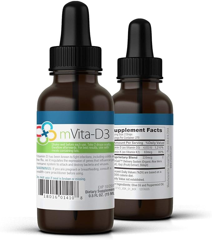 New Premium Vitamin D3 with K2 Liquid Drops – Includes Organic Aloe Vera Goji for Absorption – Supports Immune &amp Bone Health – 4833 IU of D3 &amp 63mcg of K2 MK7 Per Serving