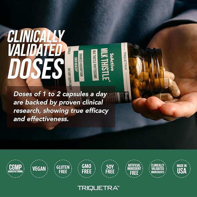 SoActive® Milk Thistle: 10X More Effective Milk Thistle Phytosome Optimized for Essential Bioactive Silybin A &amp B Plus Bilear® Artichoke Extract &amp Bile Enhancer - Liver Support | 60 Servings