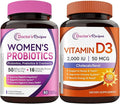 Doctor's Recipes Women’s Probiotic &amp D3 2000IU Bundle Digestive Vaginal &amp Urinary Health Immune Health Energy &amp Mood Support Delayed Release Probiotic Capsules 60ct &amp D3 Softgels