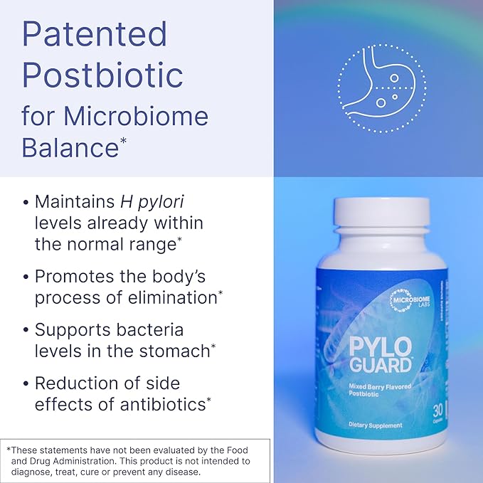 Microbiome Labs PyloGuard - Patented L reuteri DSM17648 to Improve Digestive Comfort - Gut Health &amp Immune Support Supplement - Postbiotic (30 Capsules)