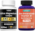 5 in 1 Magnesium &amp Vitamin B1 &amp B6（4 Month SupplyBioavailable 7 Form Supplement Support Heart Muscles and Bone* - Gluten-Free - 120 Capsules