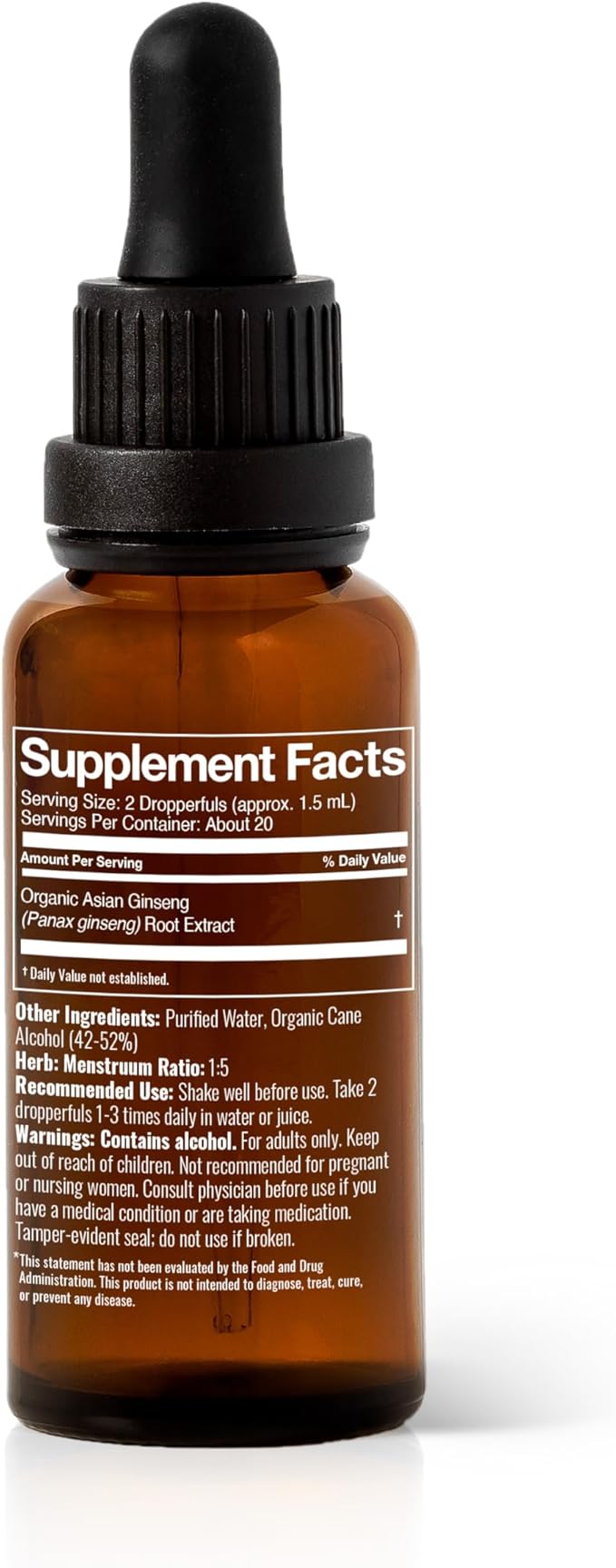 Plant Therapy Organic Asian Ginseng Root Herbal Supplement Tincture 30 mL (1 oz) Great for Energy Encourages Mental Focus Vegan Non GMO Gluten Free Liquid 1 Bottle