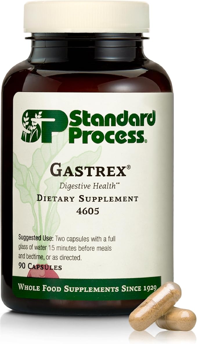 Standard Process Gastrex - Supplement for Digestion &amp GI Tract Support - Contains Niacin - Non-Dairy &amp Non-Soy - 90 Capsules (45 Servings)