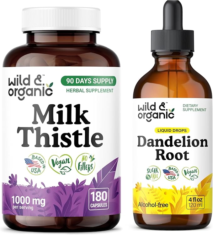 Wild &amp Organic Milk Thistle 180 Capsules &amp Dandelion Tincture 4 fl oz
