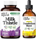 Wild &amp Organic Milk Thistle 180 Capsules &amp Dandelion Tincture 4 fl oz