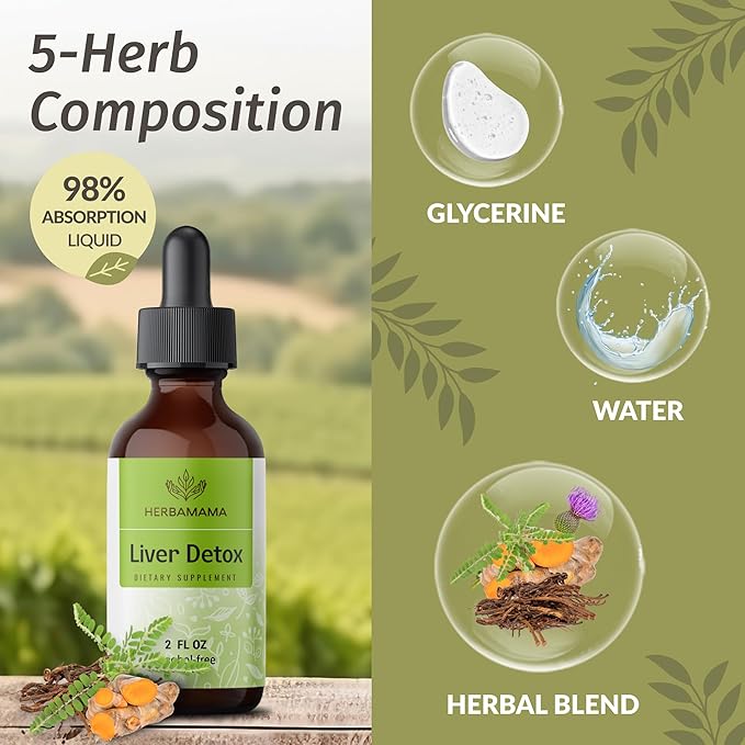 HERBAMAMA Milk Thistle and Liver Support Complex Kit - Bundle of Milk Thistle Gummies &amp Liver Detox Liquid Complex 4 fl oz - Vegan Non-GMO Alcohol-Free - 2 Pack